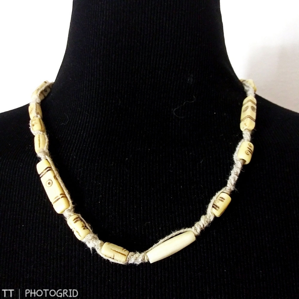 New Handmade Hemp and wood bead necklace